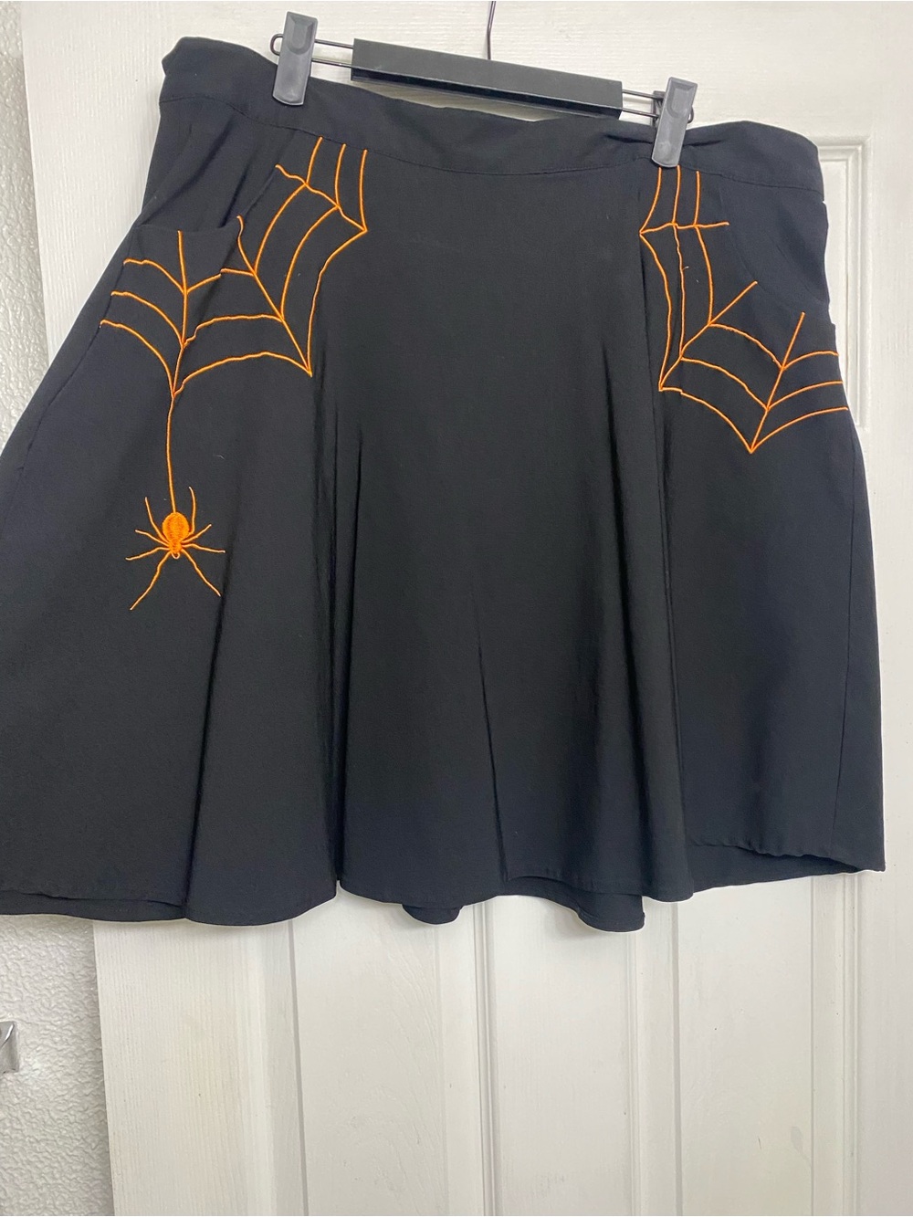 Hell Bunny Skater Skirt with Orange Spiderweb Embroidery